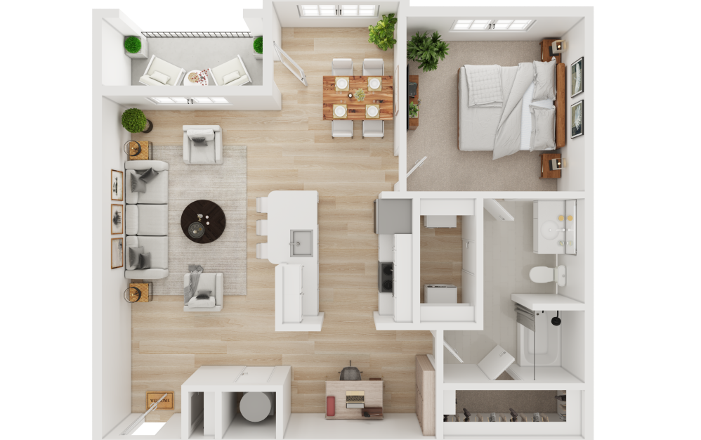 A2 - 1 bedroom floorplan layout with 1 bathroom and 1005 square feet