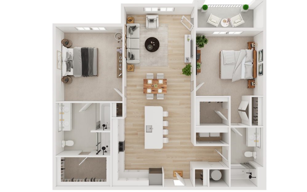 B11 - 2 bedroom floorplan layout with 2 bathrooms and 1246 square feet