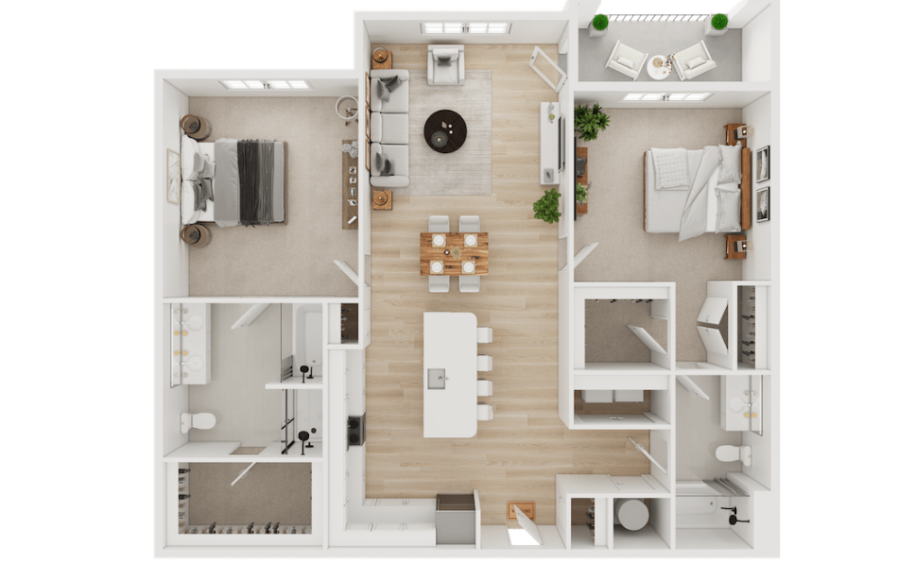 B11 - 2 bedroom floor plan layout with 2 bathrooms and 1246 square feet