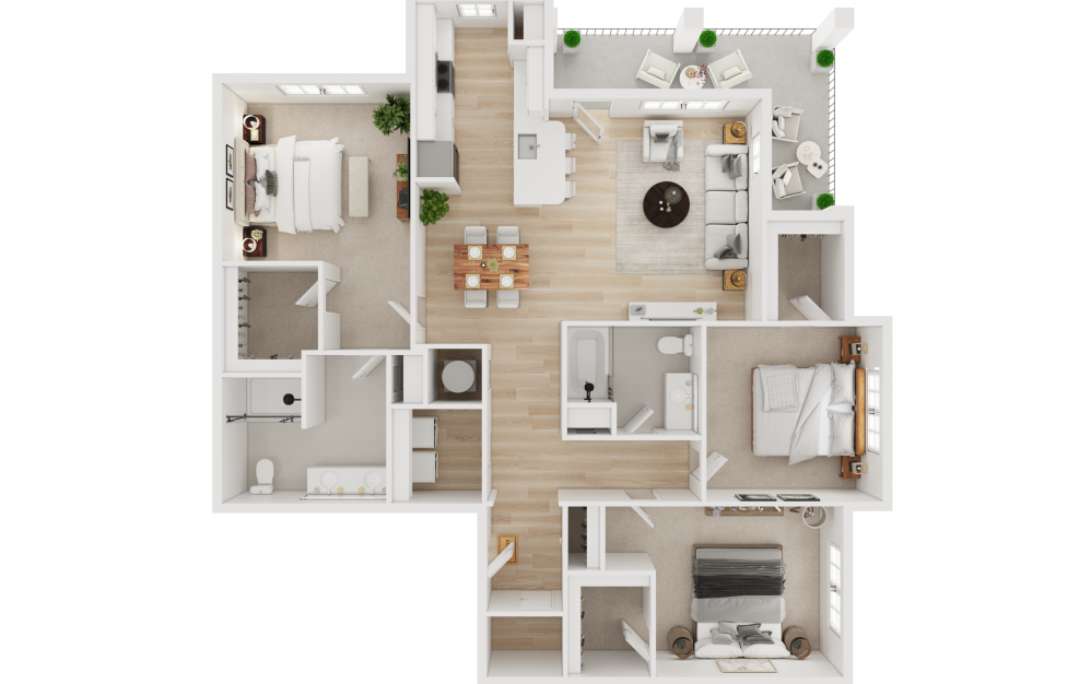 C1 - 3 bedroom floorplan layout with 2 bathrooms and 1535 square feet