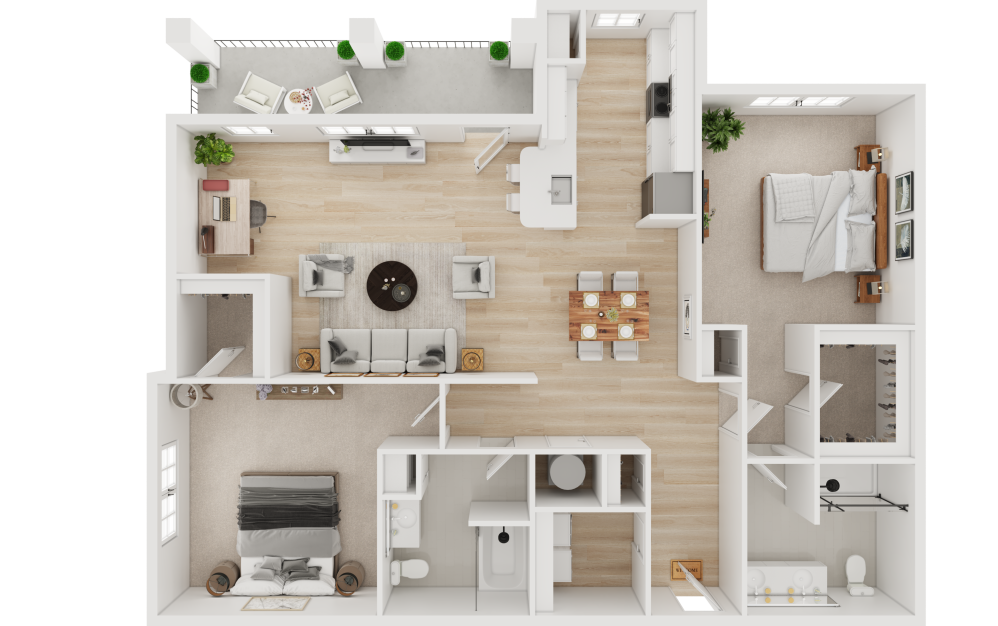 B2-METER - 2 bedroom floorplan layout with 2 bathrooms and 1348 square feet