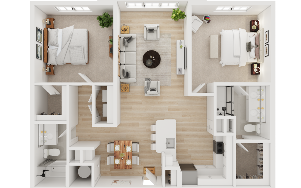 B1-ALT - 2 bedroom floorplan layout with 2 bathrooms and 1219 square feet