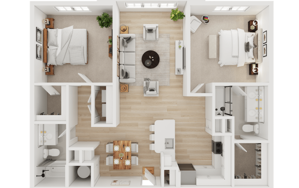 B1-ALT - 2 bedroom floor plan layout with 2 bathrooms and 1219 square feet