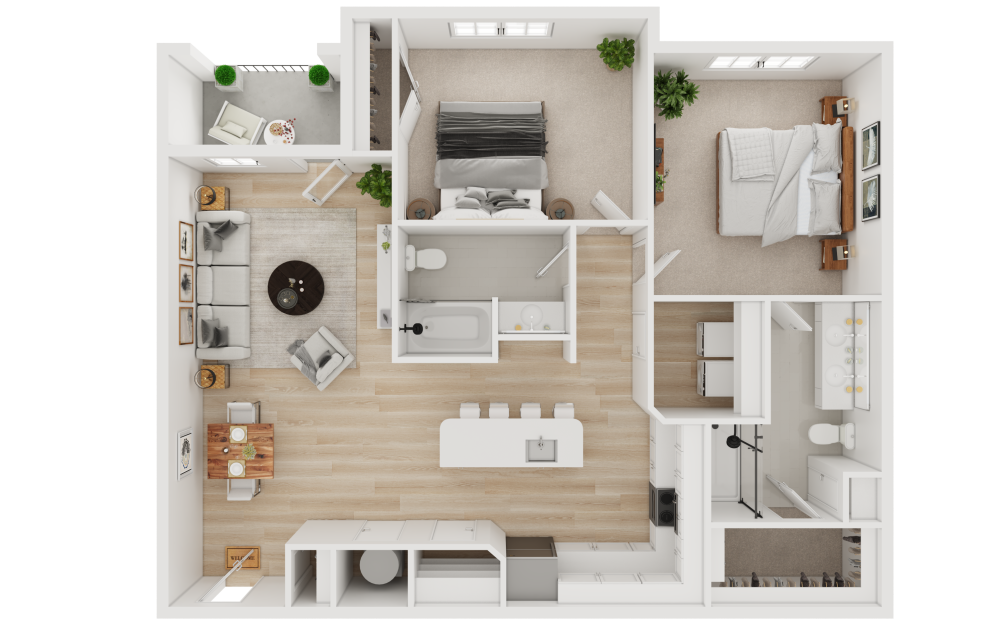 B7 - 2 bedroom floorplan layout with 2 bathrooms and 1181 square feet