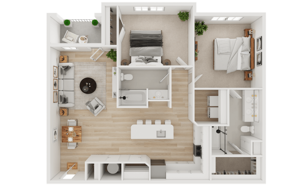 B7 - 2 bedroom floor plan layout with 2 bathrooms and 1181 square feet B7 - 2 bedroom floor plan layout with 2 bathrooms and 1181 square feet