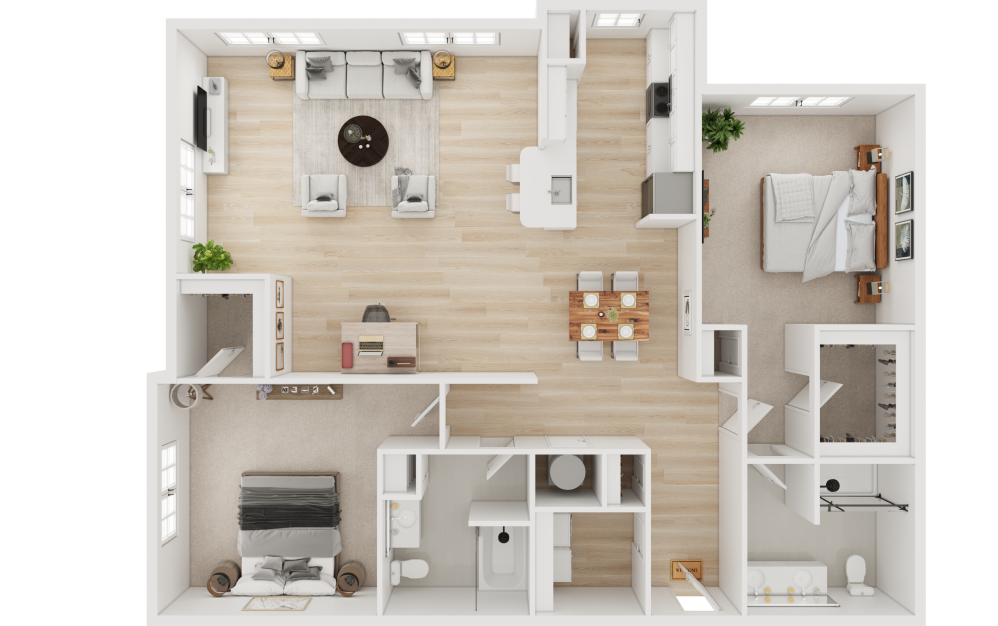 B2-ALT - 2 bedroom floorplan layout with 2 bathrooms and 1459 square feet