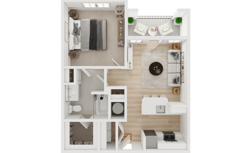 A1 - 1 bedroom floorplan layout with 1 bathroom and 684 square feet