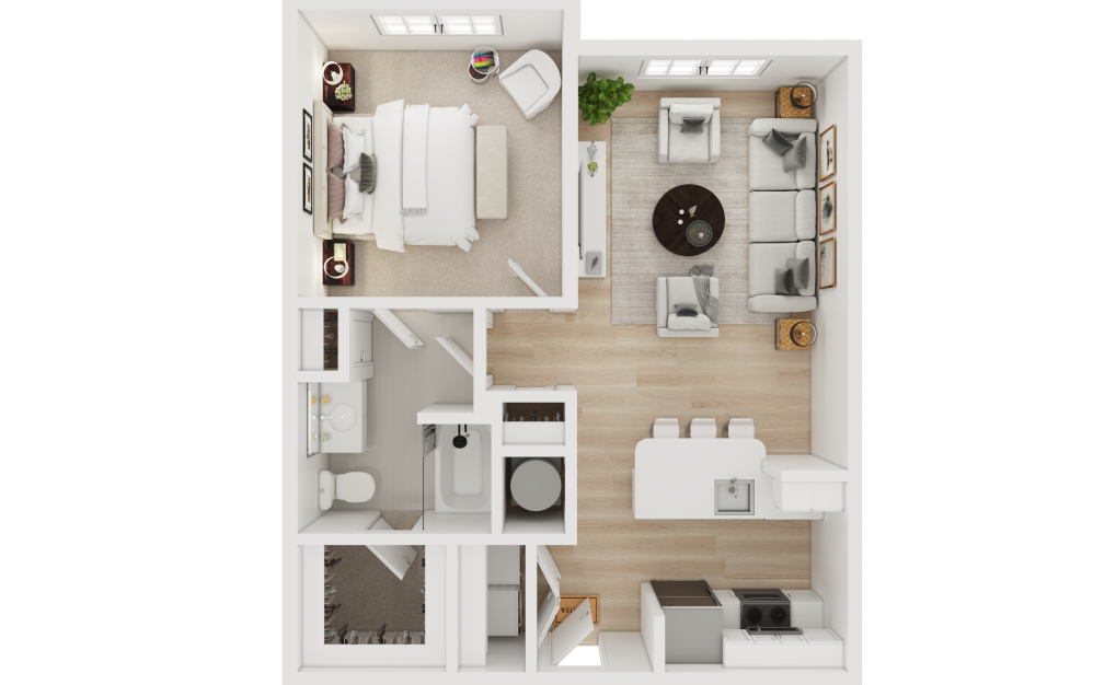 A1-ALT - 1 bedroom floorplan layout with 1 bathroom and 752 square feet