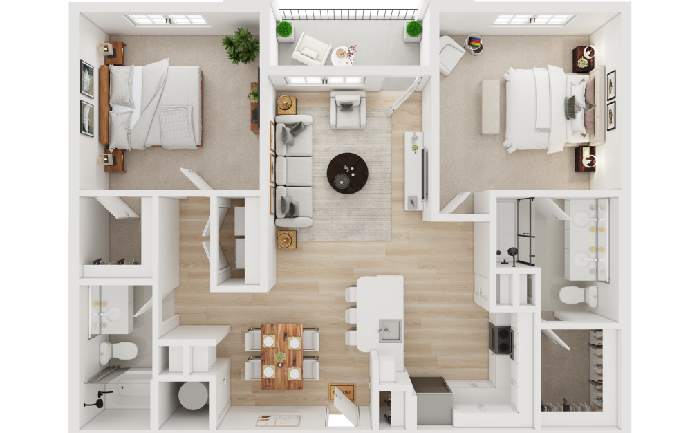 B1 - 2 bedroom floorplan layout with 2 bathrooms and 1149 square feet