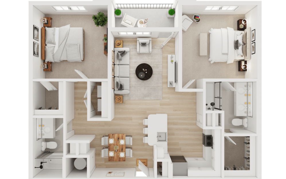 B1 - 2 bedroom floor plan layout with 2 bathrooms and 1149 square feet