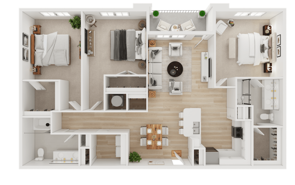 C4 - 3 bedroom floor plan layout with 2 bathrooms and 1503 square feet