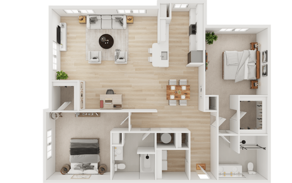 B2-ALT - 2 bedroom floor plan layout with 2 bathrooms and 1459 square feet