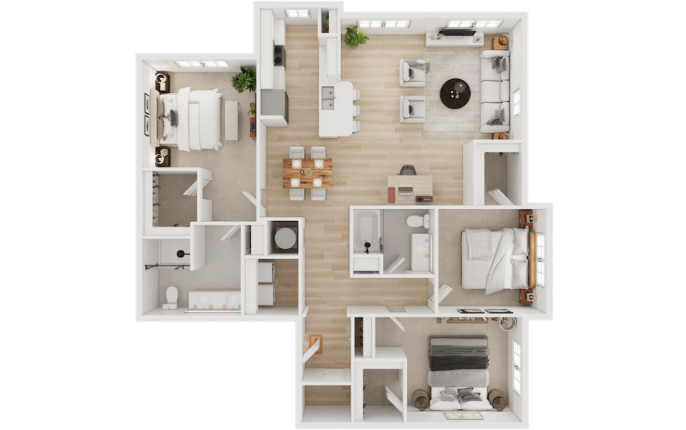 C1-ALT - 3 bedroom floor plan layout with 2 bathrooms and 1691 square feet